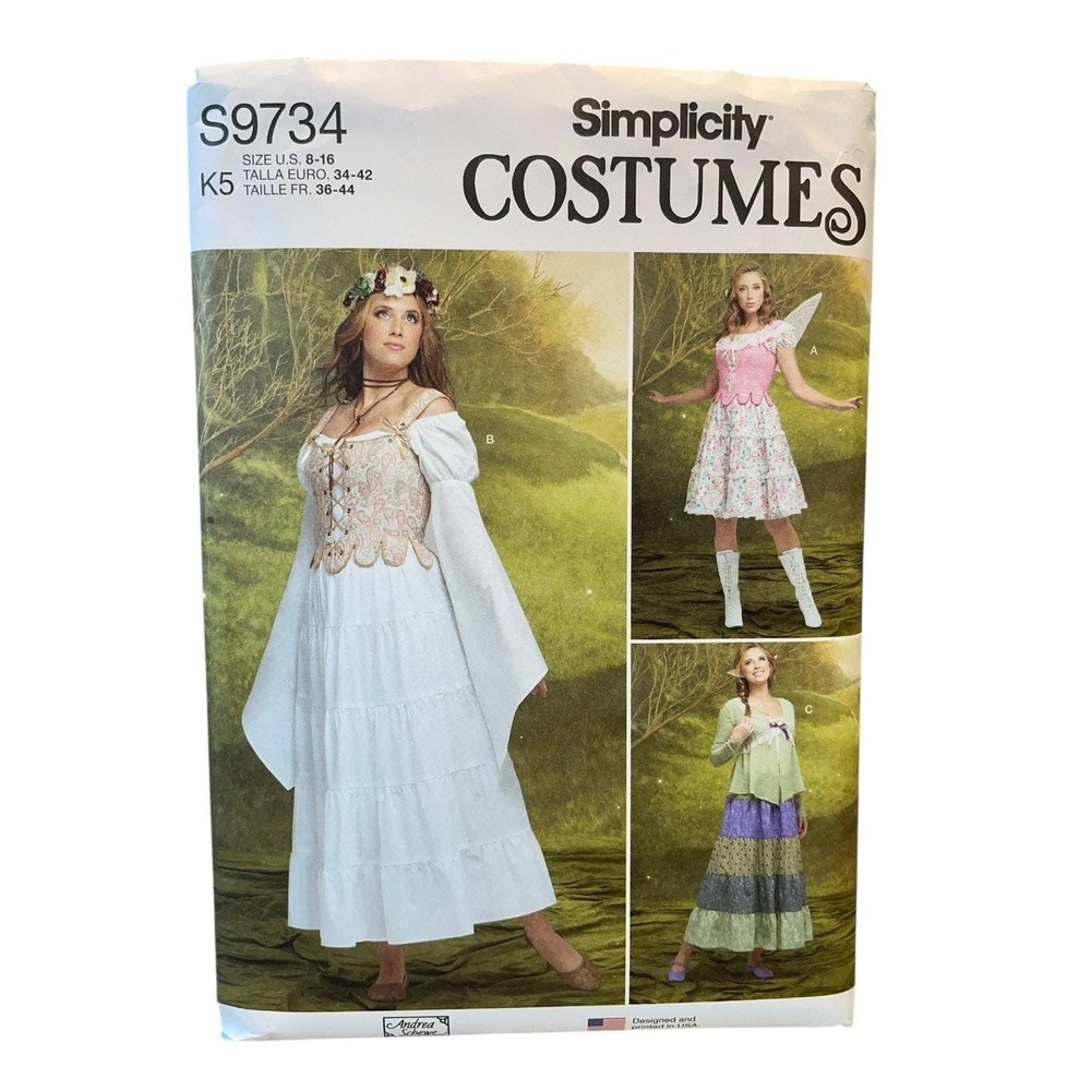 Simplicity S9734 Costume Pattern Size 8-16 Renaissance Fairy Dress